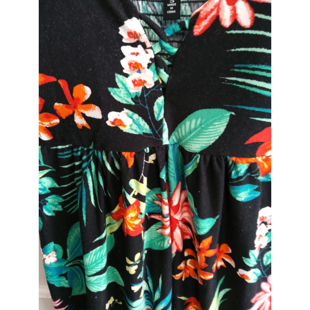Derek Heart Hawaiian cami babydoll maxi dress sz S blk floral hi-low beachy - Picture 4 of 9